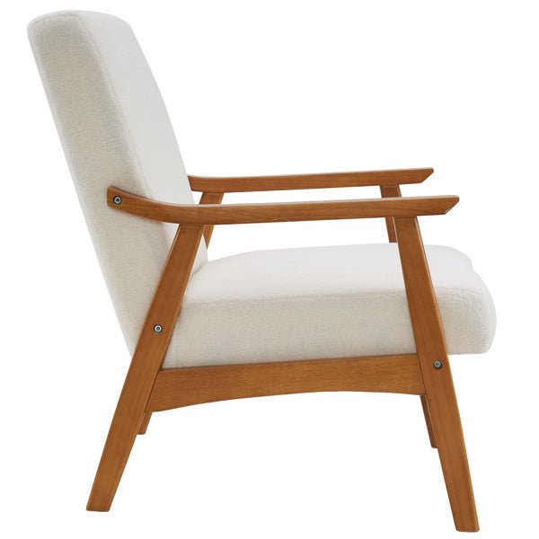 Armrests In Solid Wood, Upholstered, Teddy Velvet, Off - white, Interior Lounge Chair -