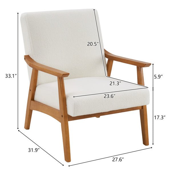Armrests In Solid Wood, Upholstered, Teddy Velvet, Off - white, Interior Lounge Chair -