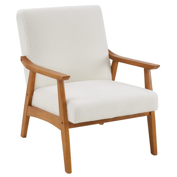 Armrests In Solid Wood, Upholstered, Teddy Velvet, Off - white, Interior Lounge Chair -