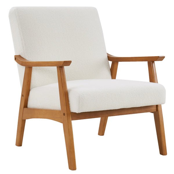 Armrests In Solid Wood, Upholstered, Teddy Velvet, Off - white, Interior Lounge Chair -
