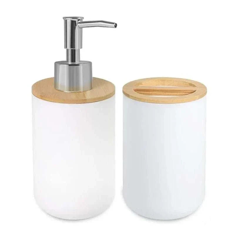 Matte ceramic soap dispenser set with cup featuring a modern design.