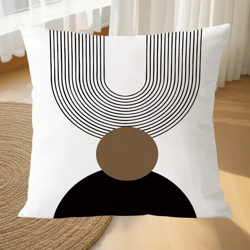 Geometric black and white pillowcase for modern decor.