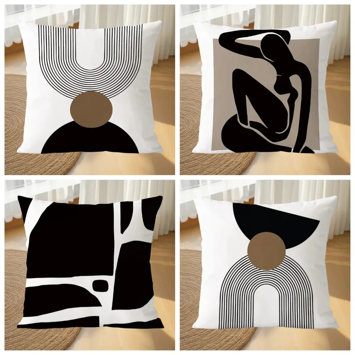 Geometric black and white pillowcase for modern decor, MIRA™.