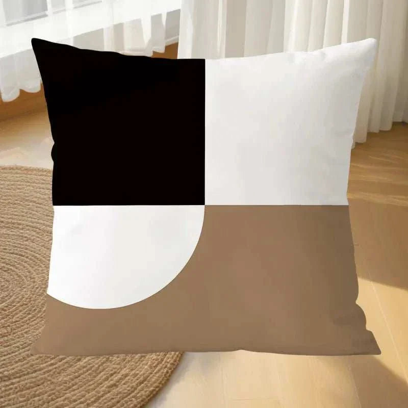 Geometric black and white pillowcase for modern decor.