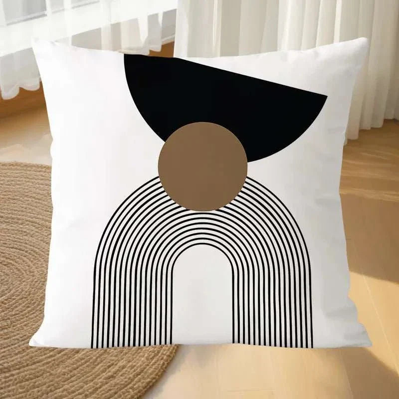 Geometric black and white MIRA™ pillowcase for modern decor.