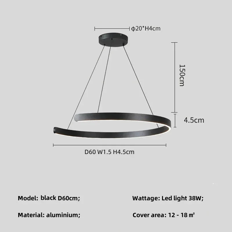 Minimalist geometric LED pendant light with aluminum construction, black finish, and modern design for ceiling installation.