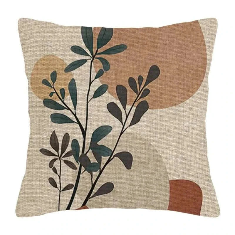 Handmade jacquard pillowcase with geometric and botanical design.