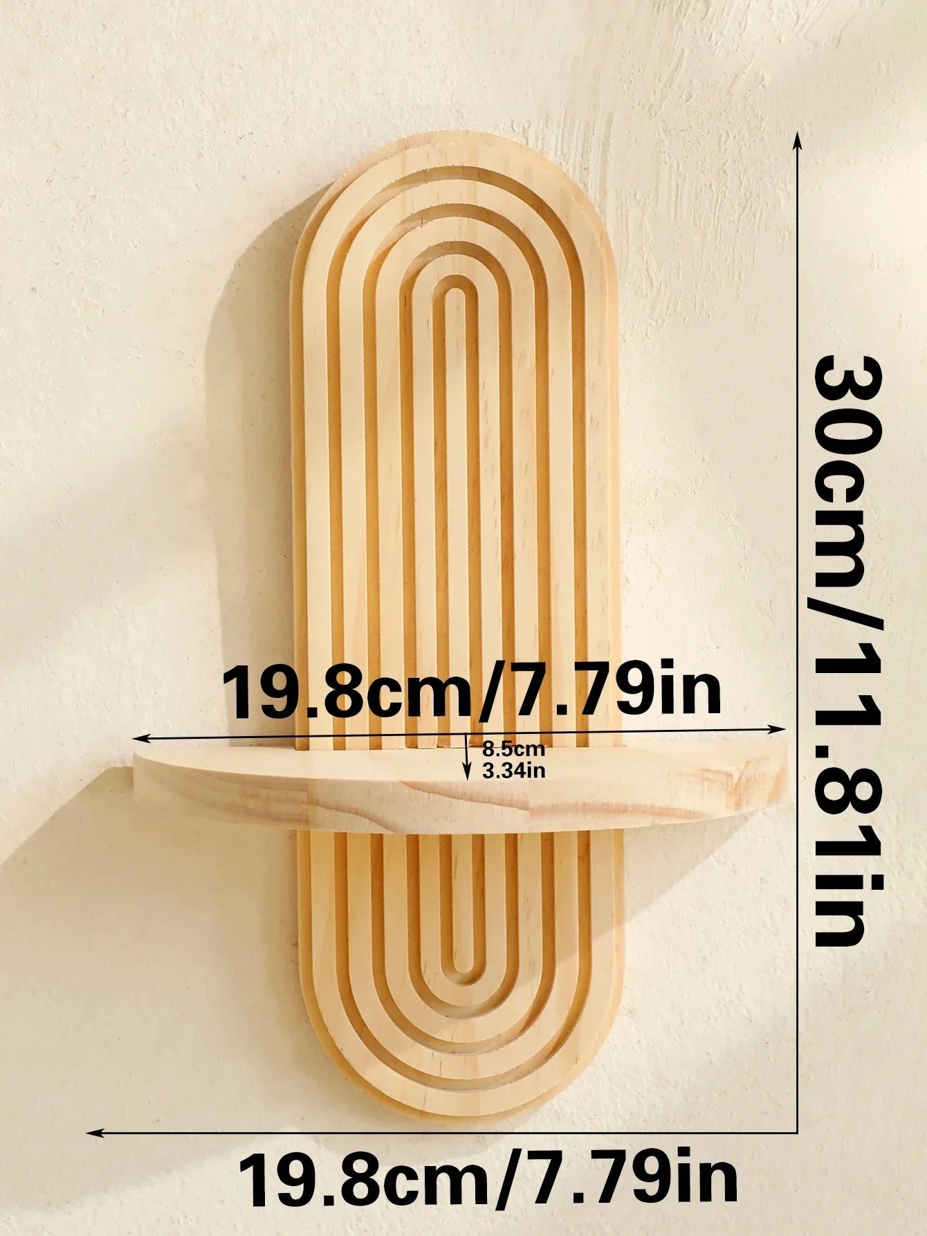 GIOVA™ Oval Wall Shelves with natural wood finish, displaying boho style design and geometric pattern; versatile for books and decor.