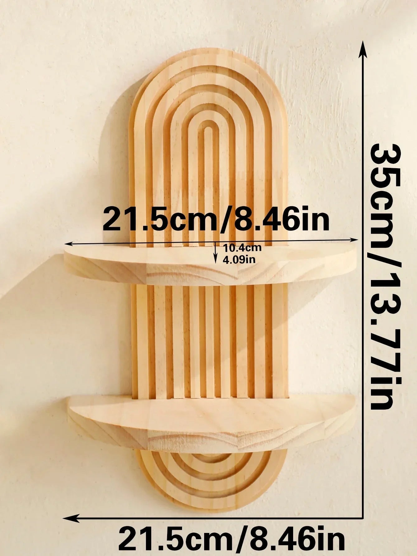 Oval wooden wall shelves with boho design for home decor.