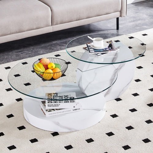 Glass coffee table GIRO™ – Two - level wood & glass sculptural design - coffe table