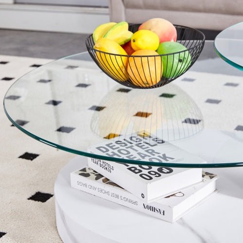 Glass coffee table GIRO™ – Two - level wood & glass sculptural design - coffe table