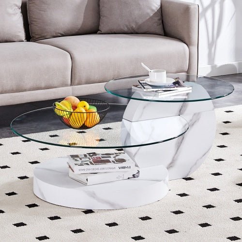 Glass coffee table GIRO™ – Two - level wood & glass sculptural design - coffe table