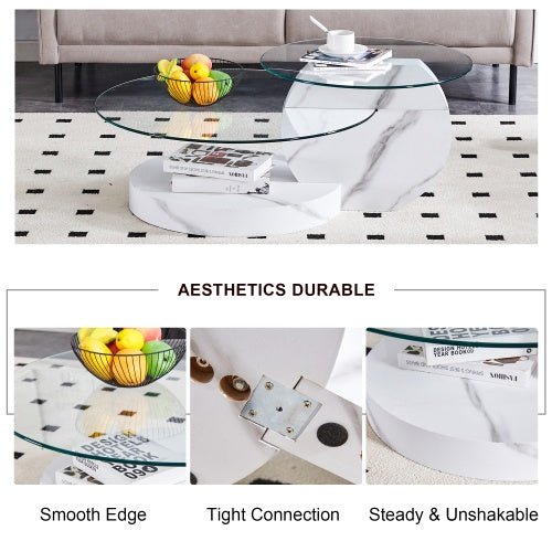Glass coffee table GIRO™ – Two - level wood & glass sculptural design - coffe table