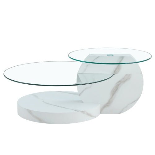 Glass coffee table GIRO™ – Two - level wood & glass sculptural design - coffe table