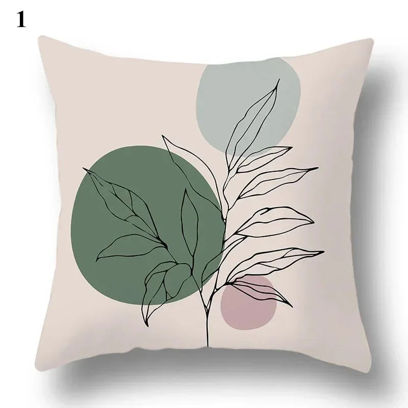 Green Leaf & Abstract Pillowcase with Modern Botanical Design, TARLO™ Cushion Cover.