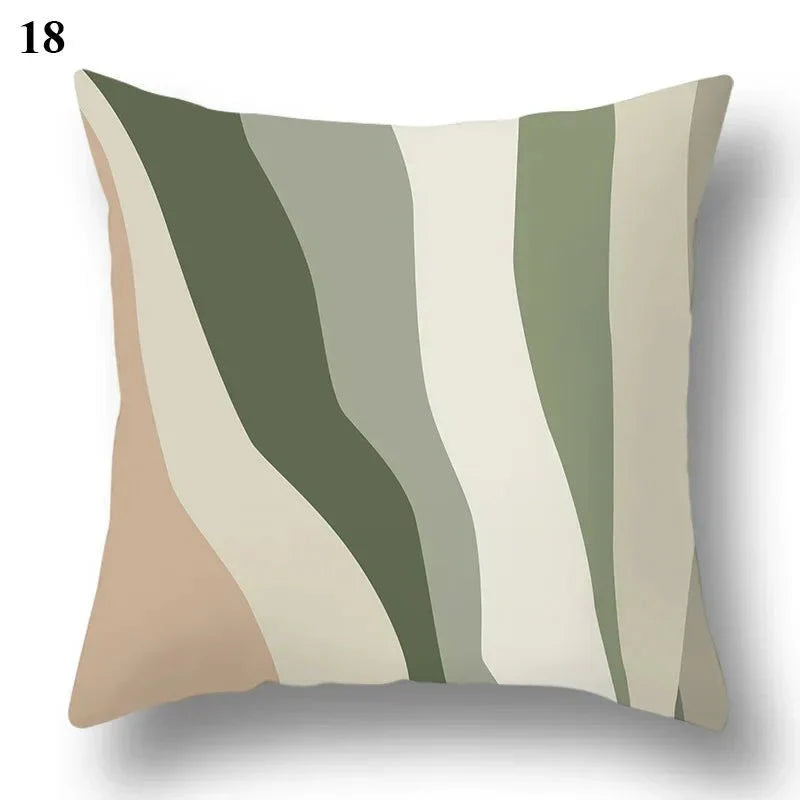 Green leaf & abstract design pillowcase, 45×45 cm, soft polyester, decor cushion cover, ARLO™ collection.