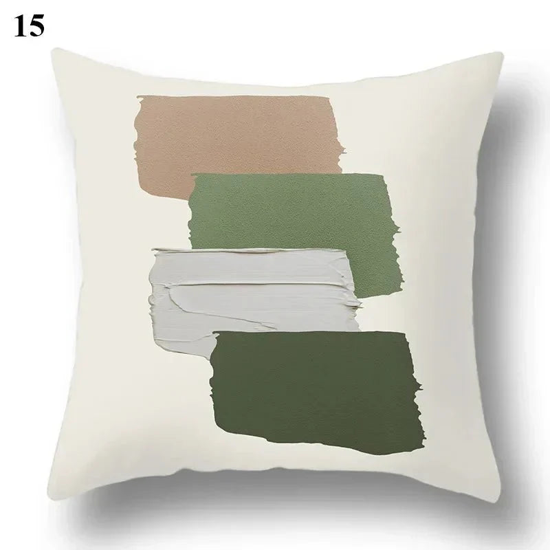 Green leaf and abstract pillowcase with minimalist design on soft, durable fabric, ideal for home decor.