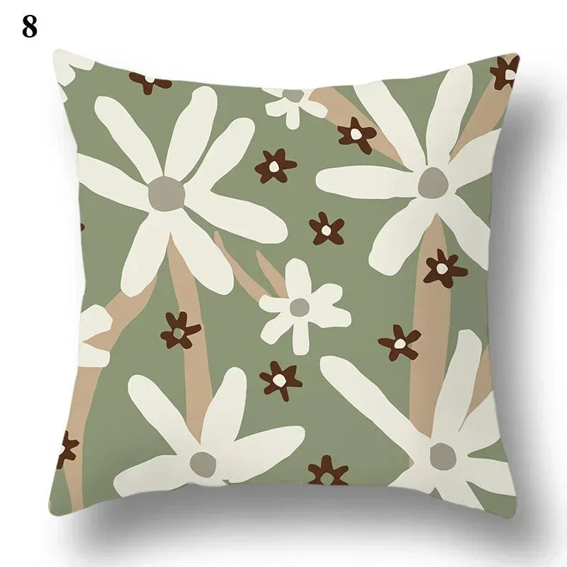 Green Leaf & Abstract Pillowcase with Floral Design - TARLO™ Collection, 100% Polyester, 45×45 cm.