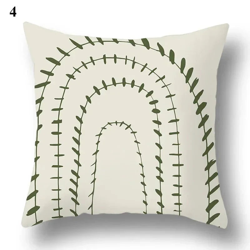 Green leaf and abstract patterned TARLO™ pillowcase, 45x45 cm, polyester fabric.