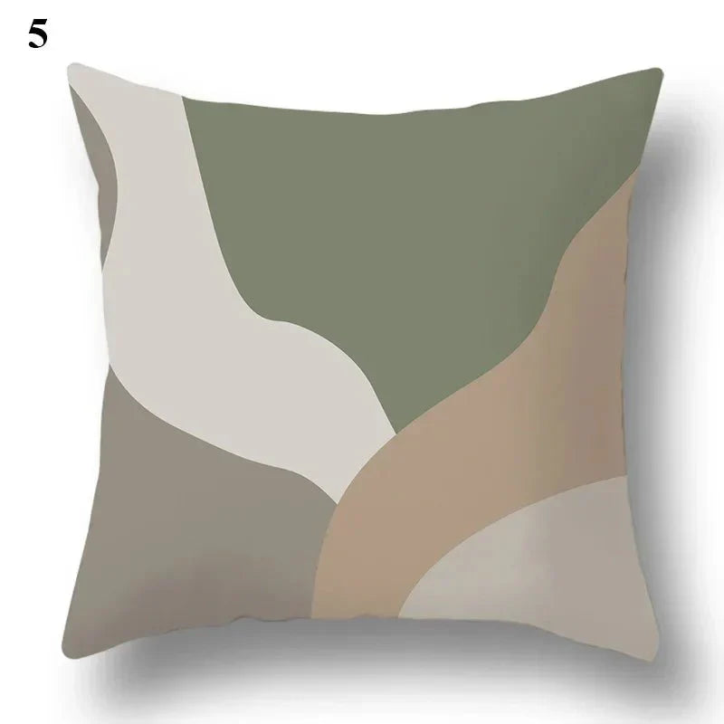 Green leaf and abstract design pillowcase for home decor.