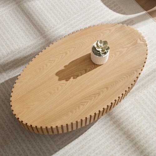 Handmade coffee table RITMO™ – Modern slatted round wood design - table