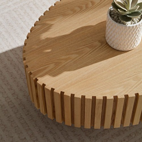 Handmade coffee table RITMO™ – Modern slatted round wood design - table