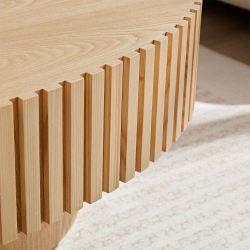 Handmade coffee table RITMO™ – Modern slatted round wood design - table