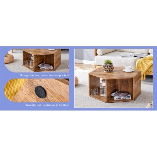 Hexagonal coffee table NIDOLO™ – Compact wood - look design with open storage - coffe table
