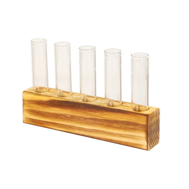 JERLIN™ Hydroponic Planter – Wooden Stand with Test Tube Vases -