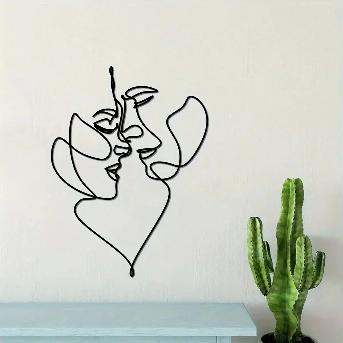 KISS ME™ Wire Wall Sculpture – Abstract Romantic Face Line Art -
