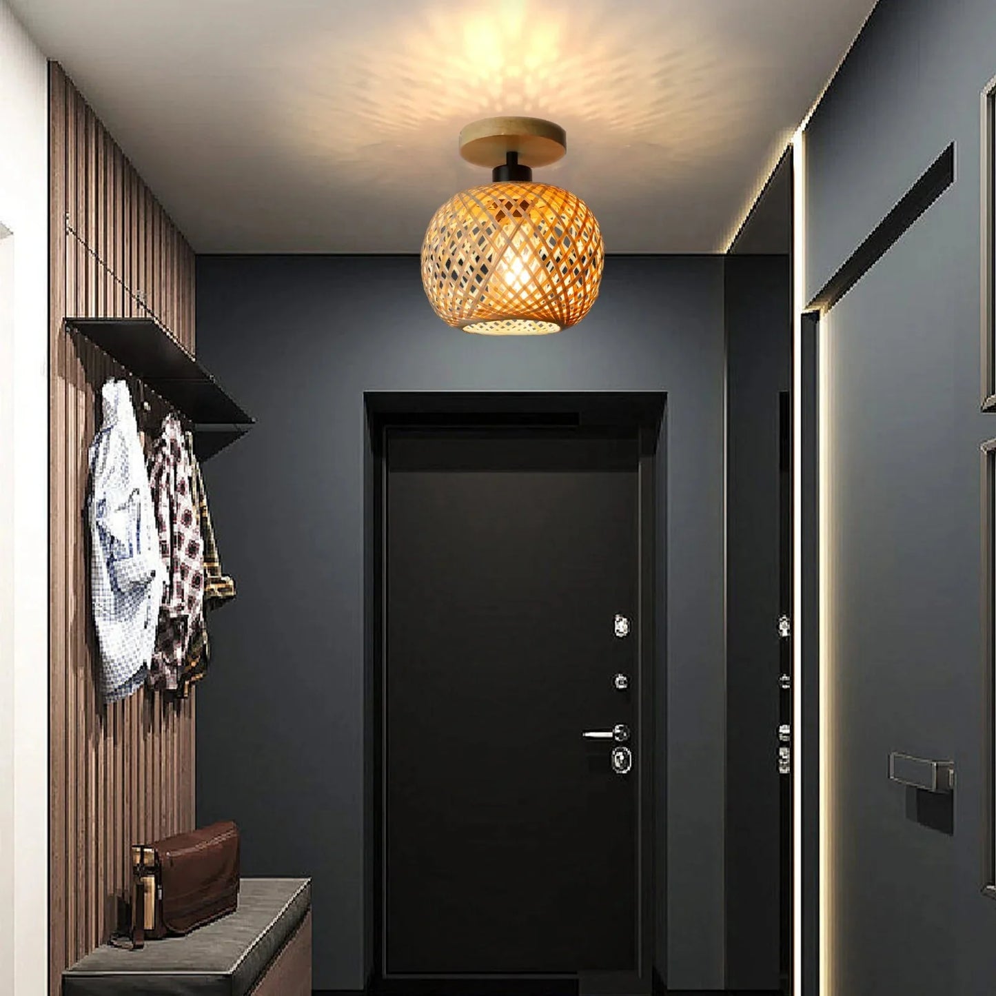 KUROS™ Bamboo Lamp – Woven Ceiling Light for Warm Natural Glow -