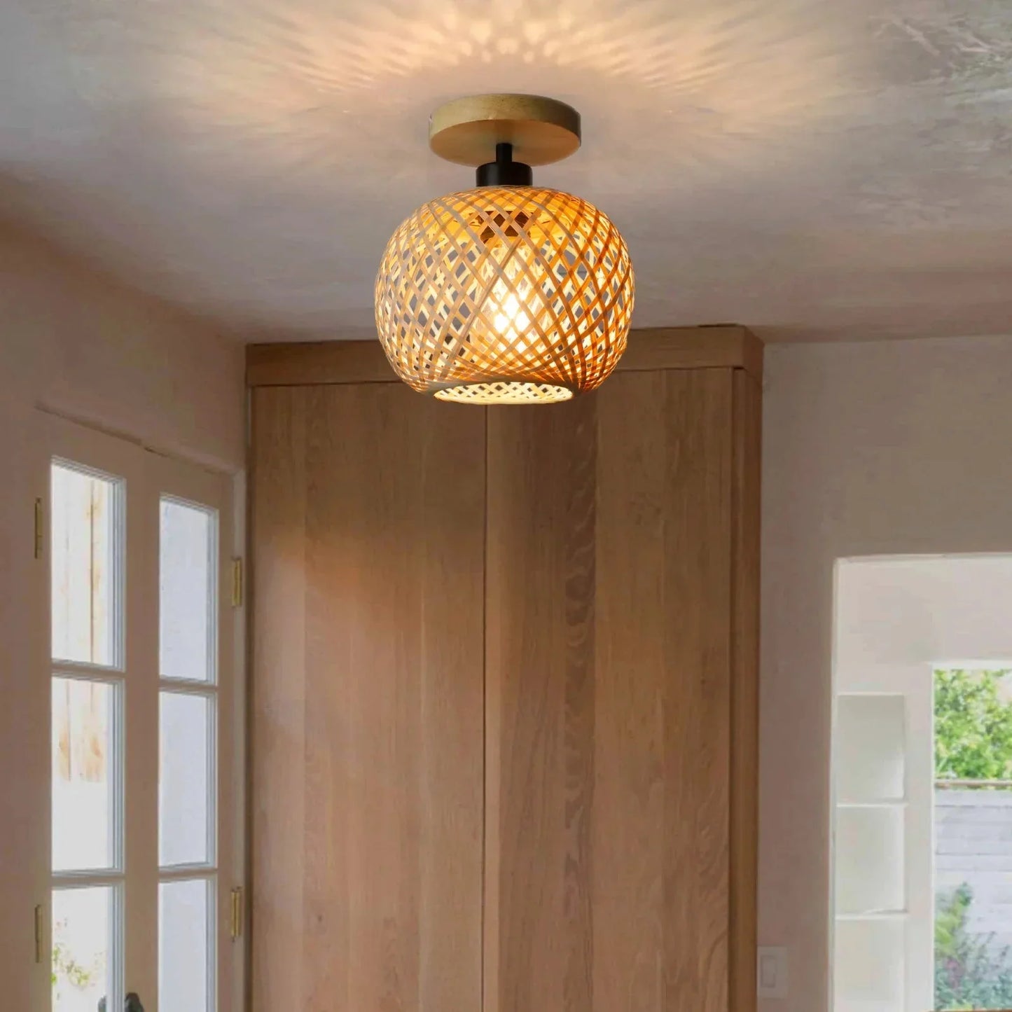 KUROS™ Bamboo Lamp – Woven Ceiling Light for Warm Natural Glow -