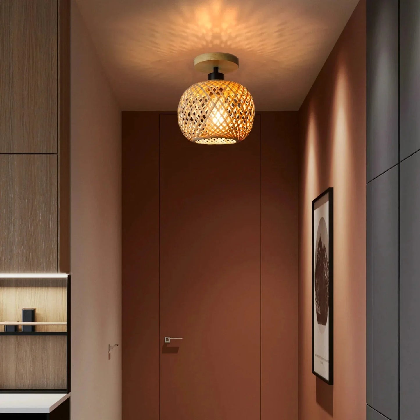 KUROS™ Bamboo Lamp – Woven Ceiling Light for Warm Natural Glow -