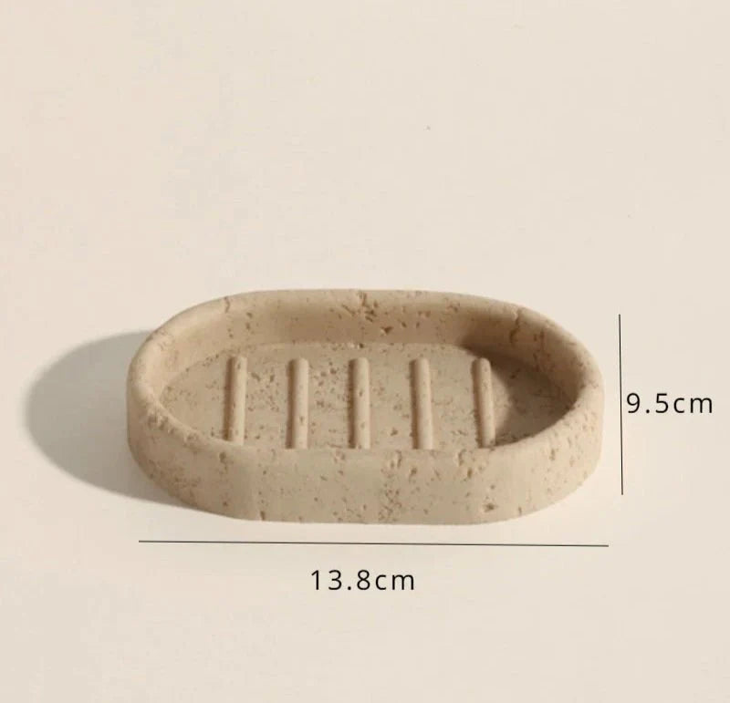 Stone Effect Bathroom Organizer Tray by LINCE™, 13.8cm x 9.5cm, crafted from sandstone and mineral blends, ideal for organizing essentials.