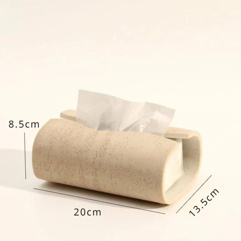 Stone effect bathroom organizer with a tissue holder, featuring a natural sandstone texture.