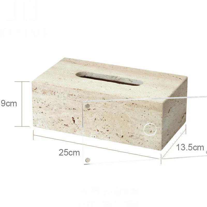 Minimalist travertine bathroom set with dispenser and holder, showcasing natural stone texture and elegance.