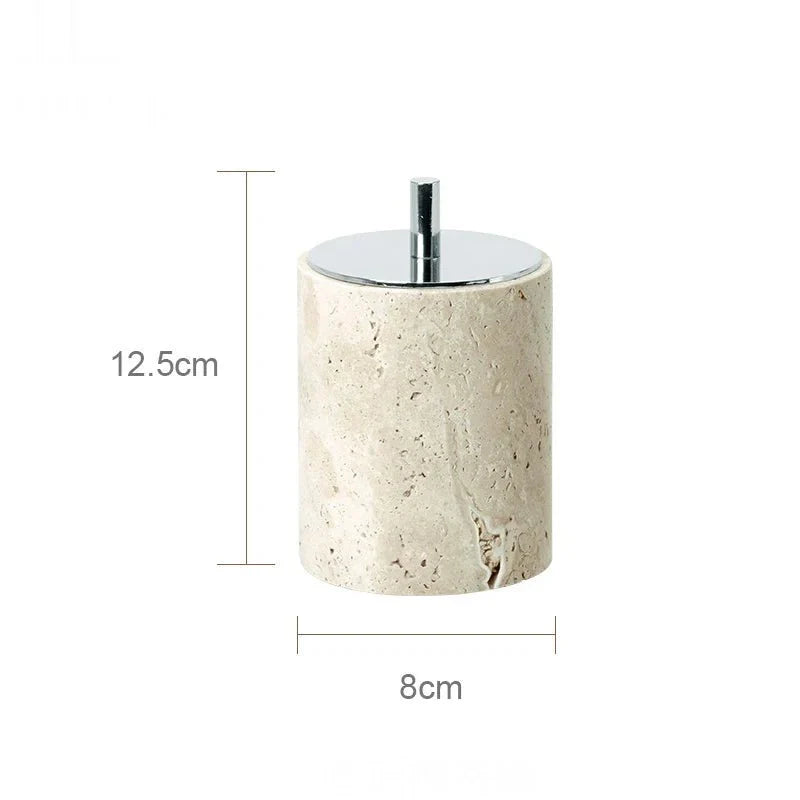 LUX™ Bathroom Set – Travertine Dispenser and Holder, minimalist design, elegant natural stone, bathroom accessory.