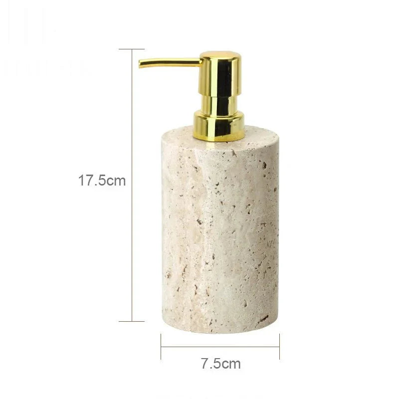 LUX™ Travertine Bathroom Set Dispenser with Gold Pump in Minimalist Design