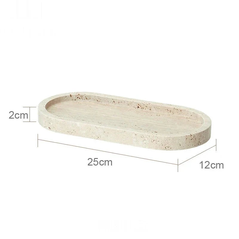 Minimalist travertine bathroom set with dispenser and holder, natural stone elegance.