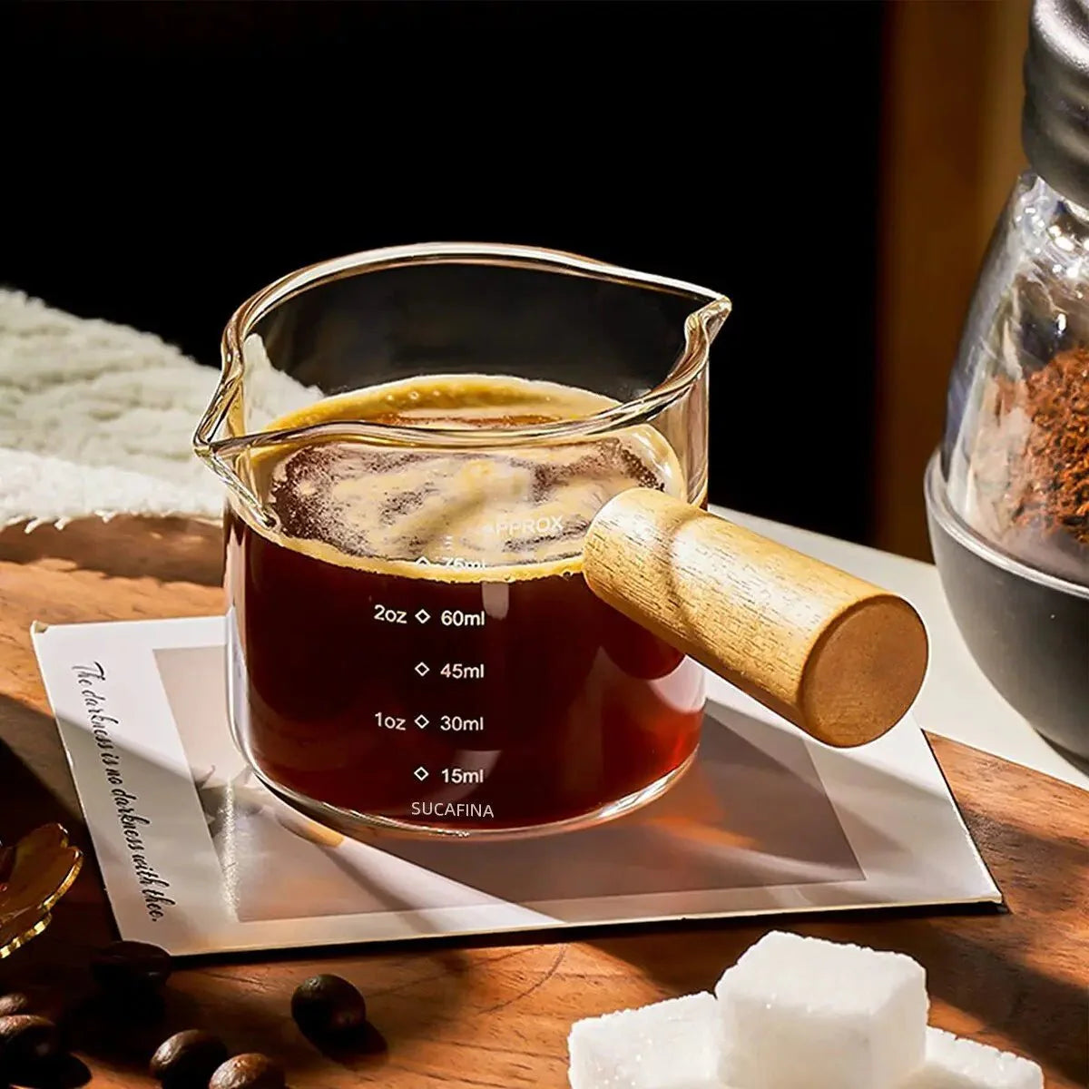MEASTROT™ Measuring Cup – Glass Double Spout with Wood Handle -