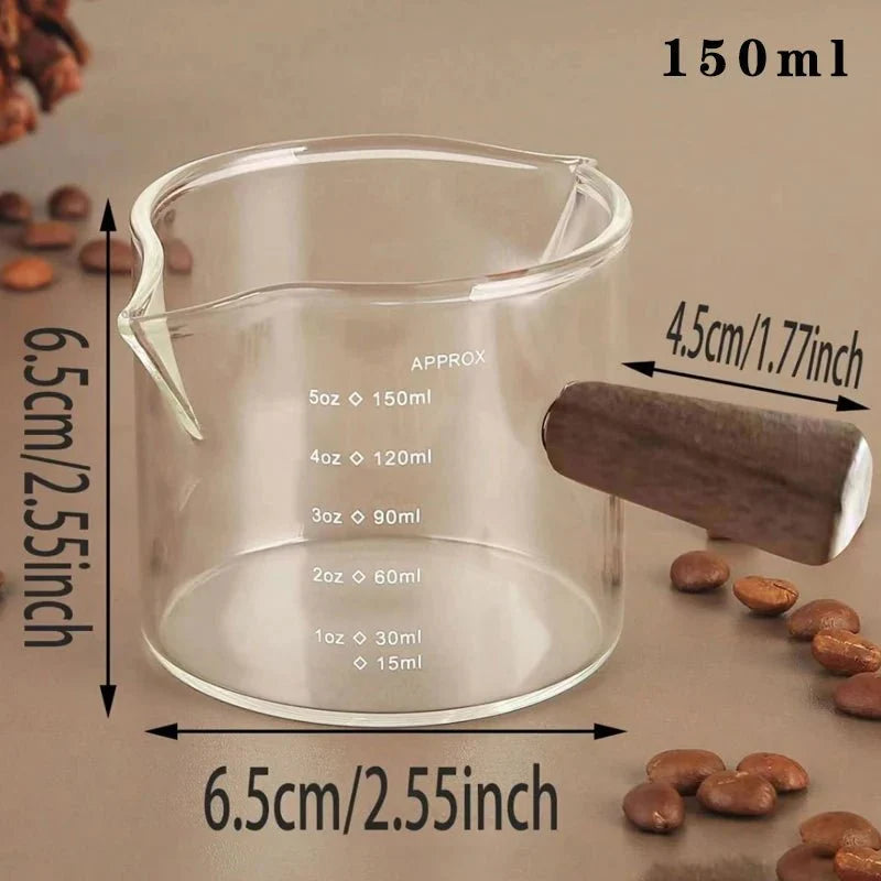 MEASTROT™ Measuring Cup – Glass Double Spout with Wood Handle -