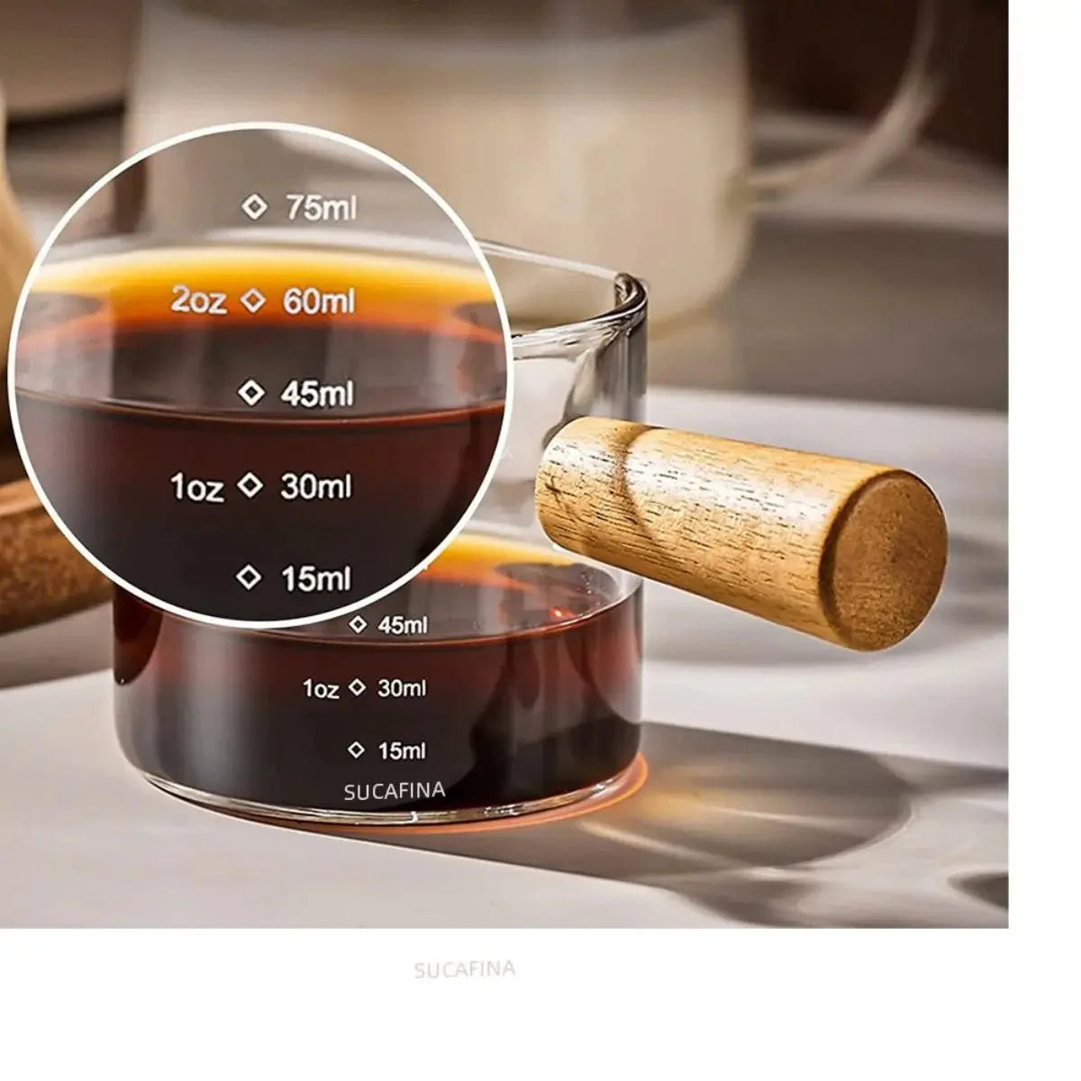 MEASTROT™ Measuring Cup – Glass Double Spout with Wood Handle -