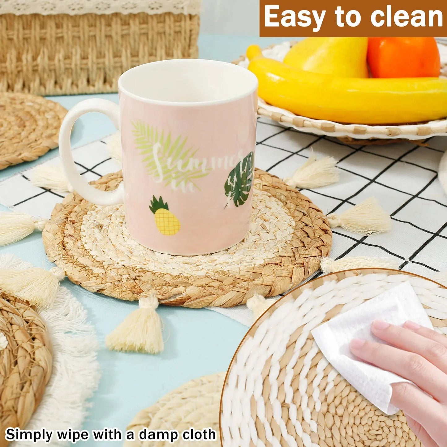 MINISOL™ Boho Coaster Set – Woven Cotton Table Decor (6 Pcs) -