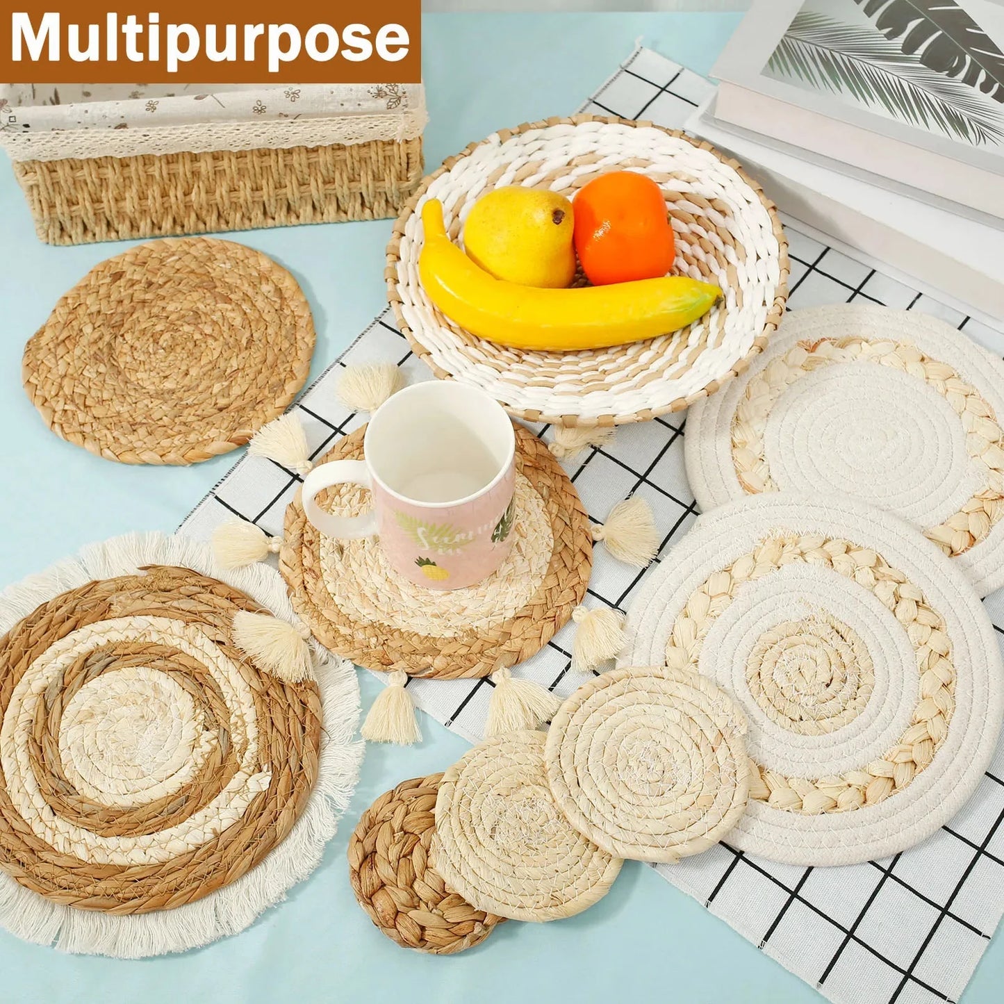 MINISOL™ Boho Coaster Set – Woven Cotton Table Decor (6 Pcs) -