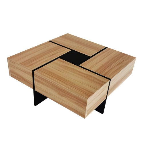 Modern coffee table MODULO™ – Wood & metal geometric storage design - table