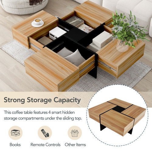Modern coffee table MODULO™ – Wood & metal geometric storage design - table