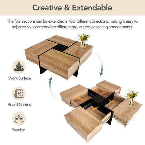 Modern coffee table MODULO™ – Wood & metal geometric storage design - table