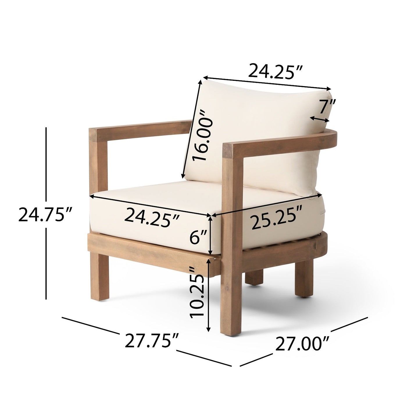 Outdoor Acacia Wood Patio Club Chair, Patio Furniture,Waterproof Thick Cushion Deep Seating For Porc -