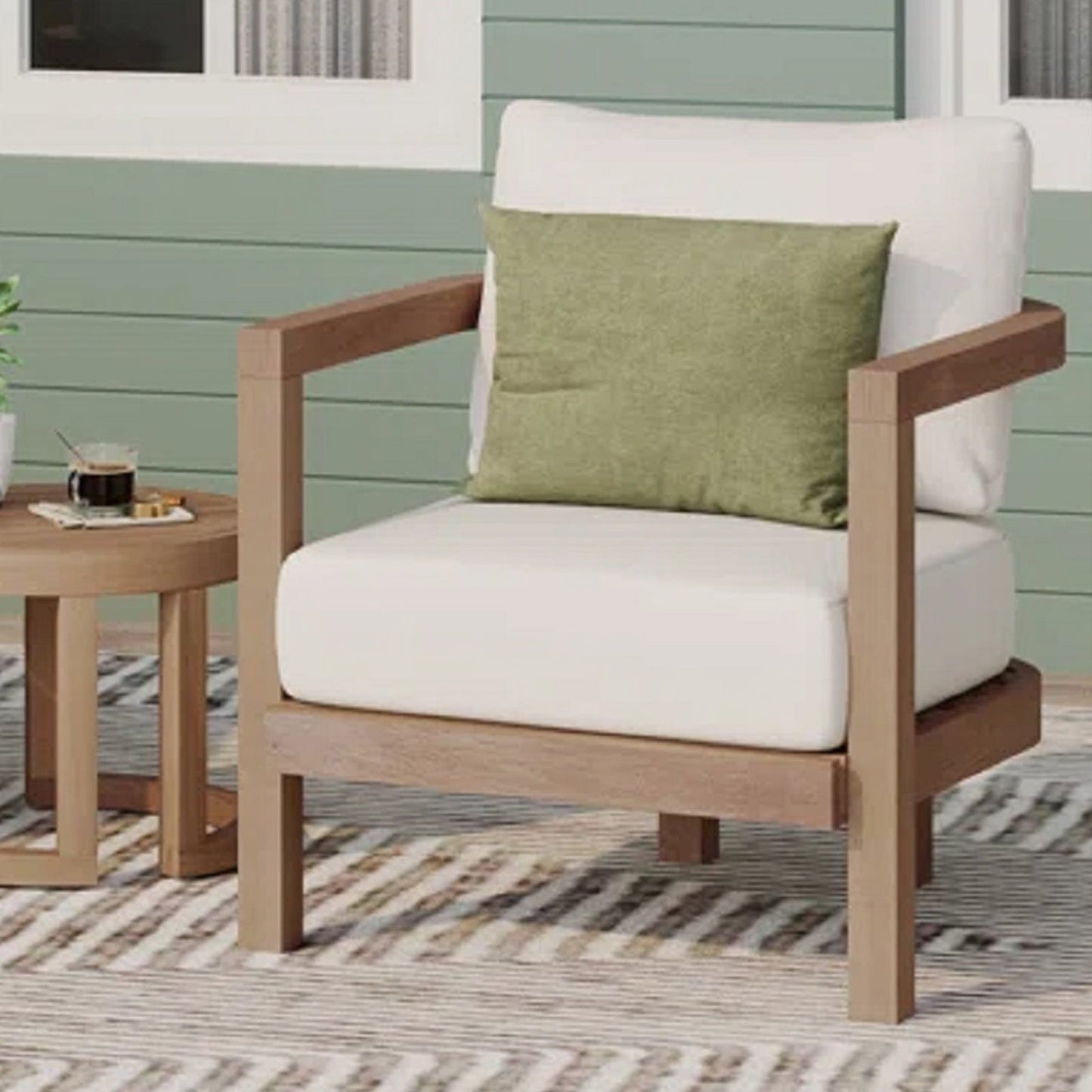 Outdoor Acacia Wood Patio Club Chair, Patio Furniture,Waterproof Thick Cushion Deep Seating For Porc -