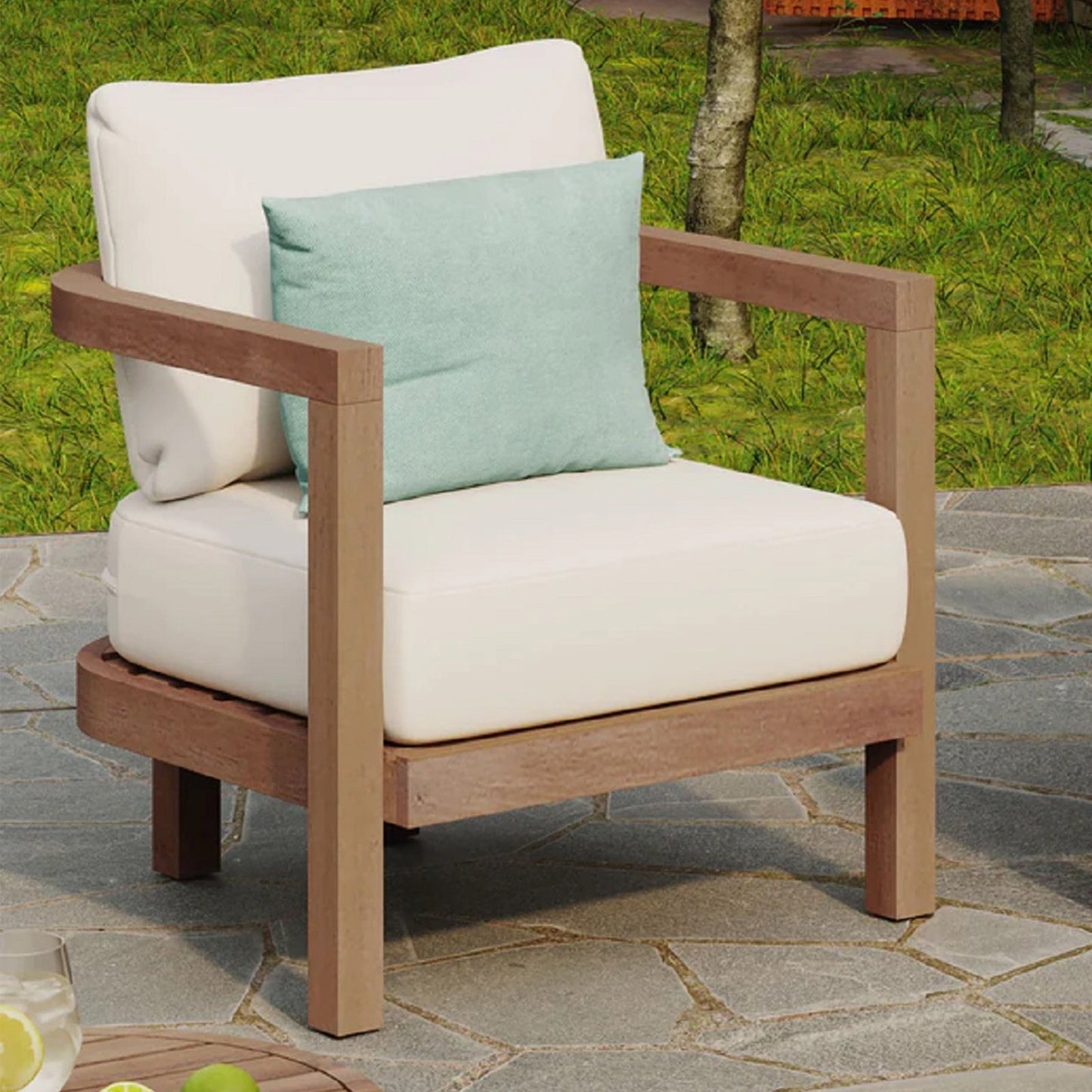 Outdoor Acacia Wood Patio Club Chair, Patio Furniture,Waterproof Thick Cushion Deep Seating For Porc -